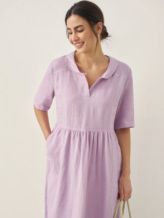 100% Linen Shawl V-Neck Pleated Maxi Dress SUSAN - Glamourous Grace