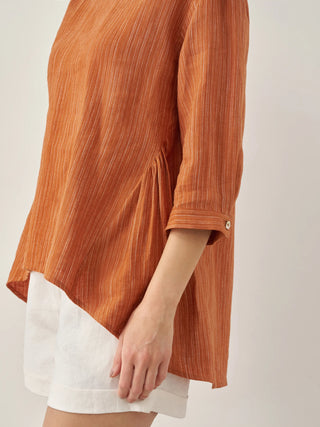 100% Linen Round Neck Artistic Stripe Top FLORENCE - Glamourous Grace