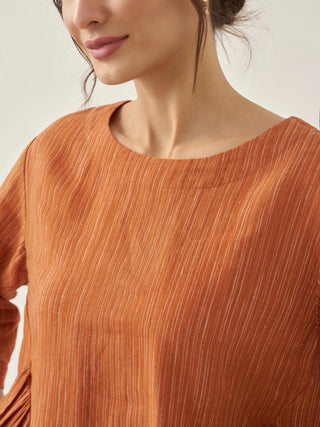 100% Linen Round Neck Artistic Stripe Top FLORENCE - Glamourous Grace