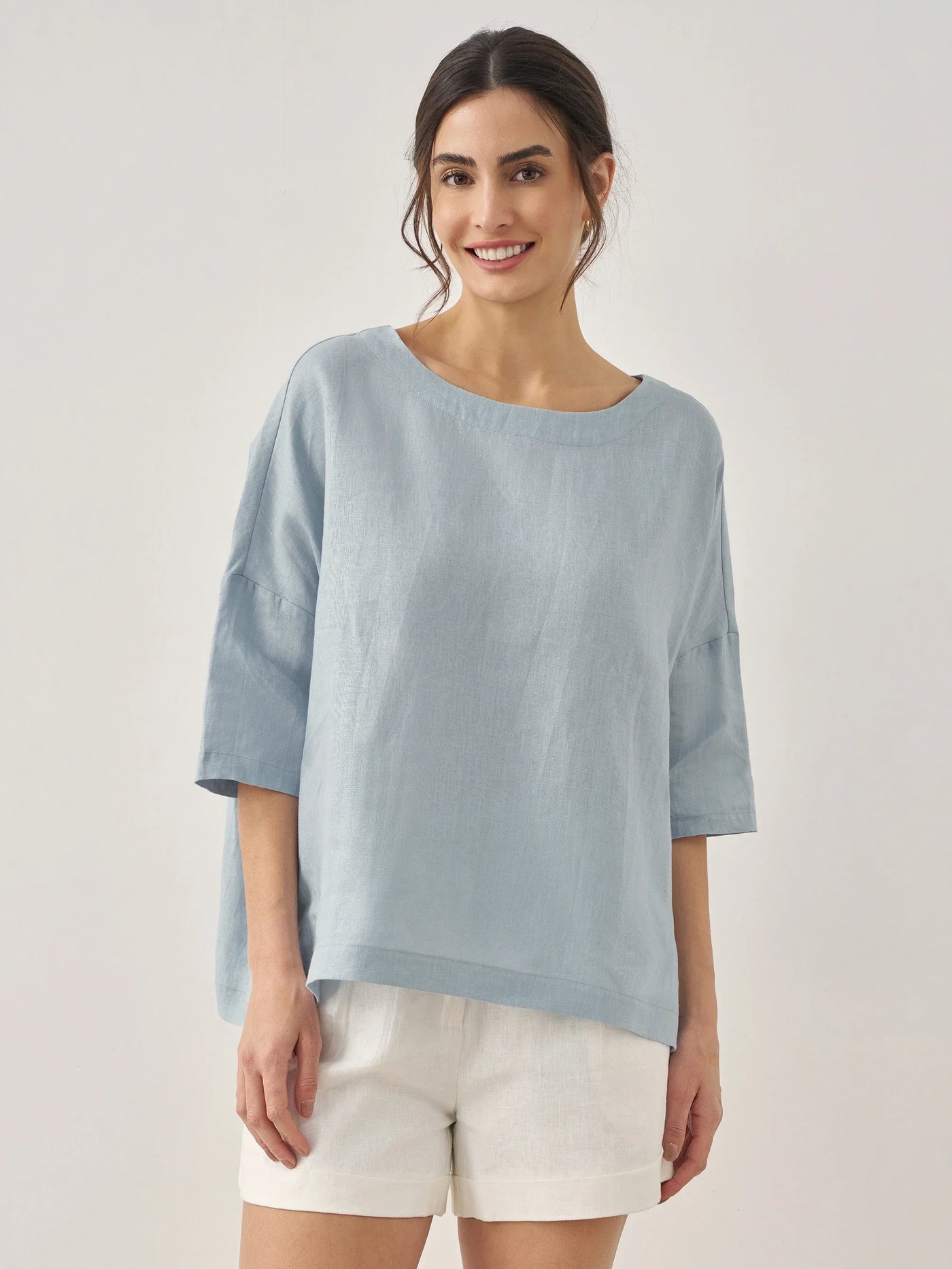 100% Linen Boatneck 3/4 Length Sleeve Top AURORA - Glamourous Grace