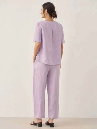 100% Linen Short-Sleeve Round Neck Button Detail Top & Pants Set SASHA - Glamourous Grace