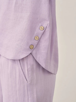 100% Linen Short-Sleeve Round Neck Button Detail Top & Pants Set SASHA - Glamourous Grace