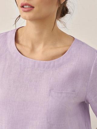 100% Linen Short-Sleeve Round Neck Button Detail Top & Pants Set SASHA - Glamourous Grace