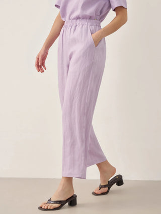 100% Linen Short-Sleeve Round Neck Button Detail Top & Pants Set SASHA - Glamourous Grace