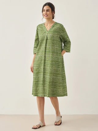 100% Linen V-Neck Dot Midi Dress LIRA - Glamourous Grace