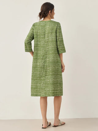 100% Linen V-Neck Dot Midi Dress LIRA - Glamourous Grace