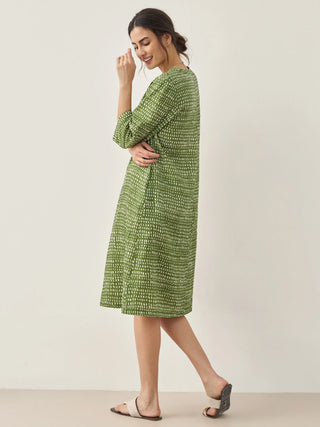 100% Linen V-Neck Dot Midi Dress LIRA - Glamourous Grace