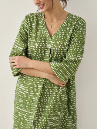 100% Linen V-Neck Dot Midi Dress LIRA - Glamourous Grace
