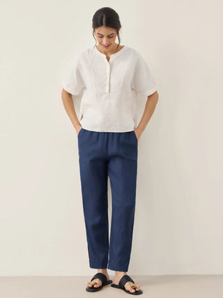 100% Linen Straight-Leg Pants with Elastic Waist PATRICE - Glamourous Grace