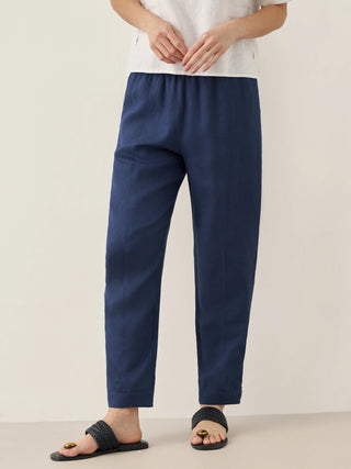 100% Linen Straight-Leg Pants with Elastic Waist PATRICE - Glamourous Grace