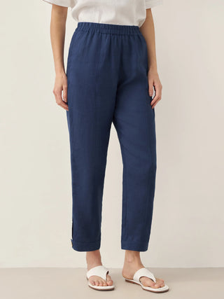 100% Linen Straight-Leg Pants with Elastic Waist PATRICE - Glamourous Grace