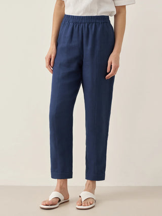 100% Linen Straight-Leg Pants with Elastic Waist PATRICE - Glamourous Grace