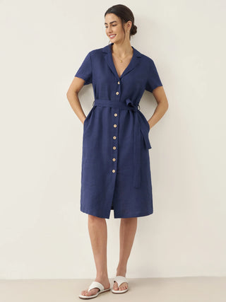 100% Linen V-Neck Button-Front Shirt Dress EILEEN - Glamourous Grace