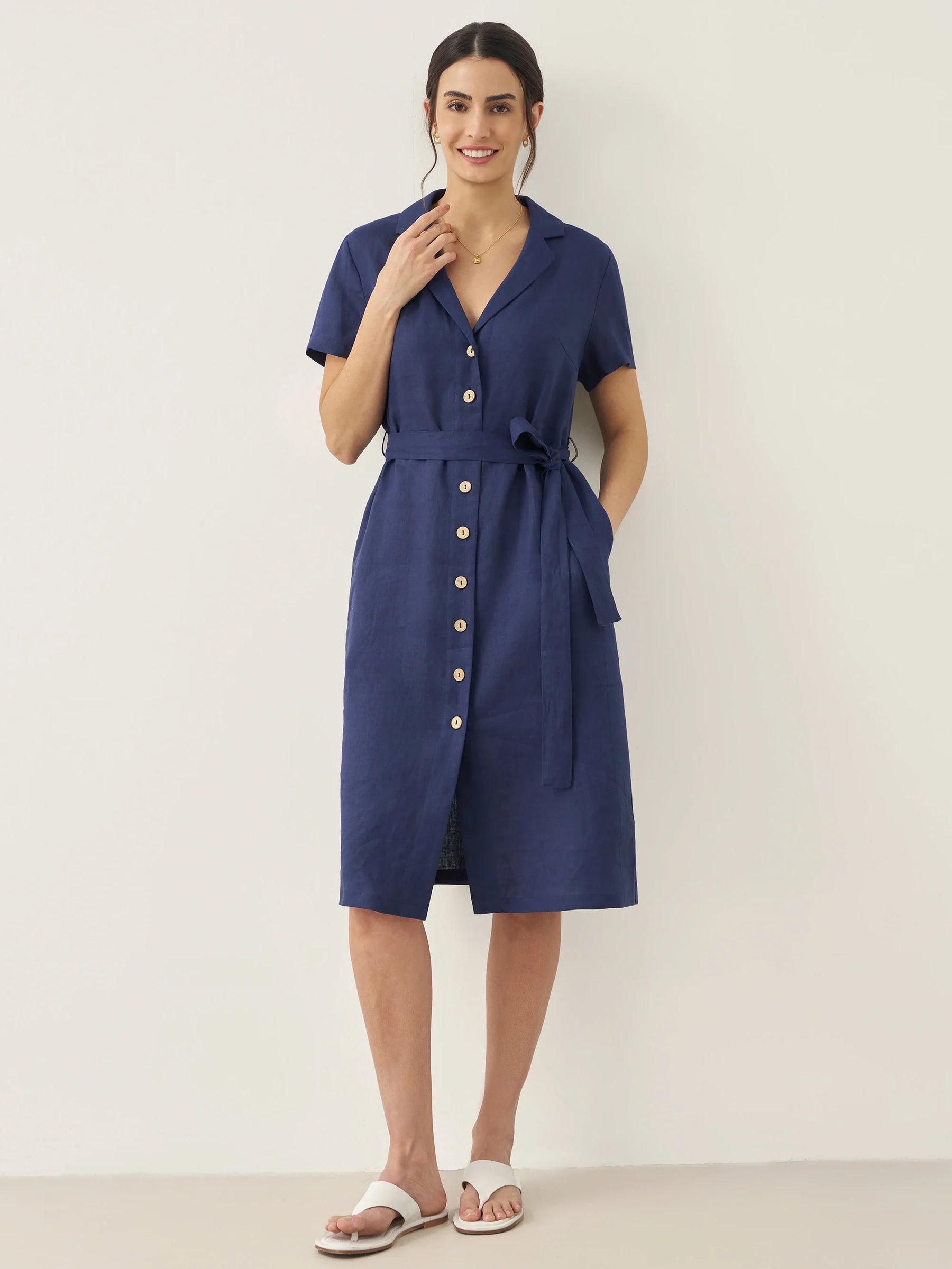 100% Linen V-Neck Button-Front Shirt Dress EILEEN - Glamourous Grace