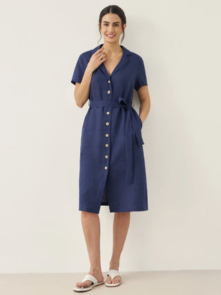 100% Linen V-Neck Button-Front Shirt Dress EILEEN - Glamourous Grace