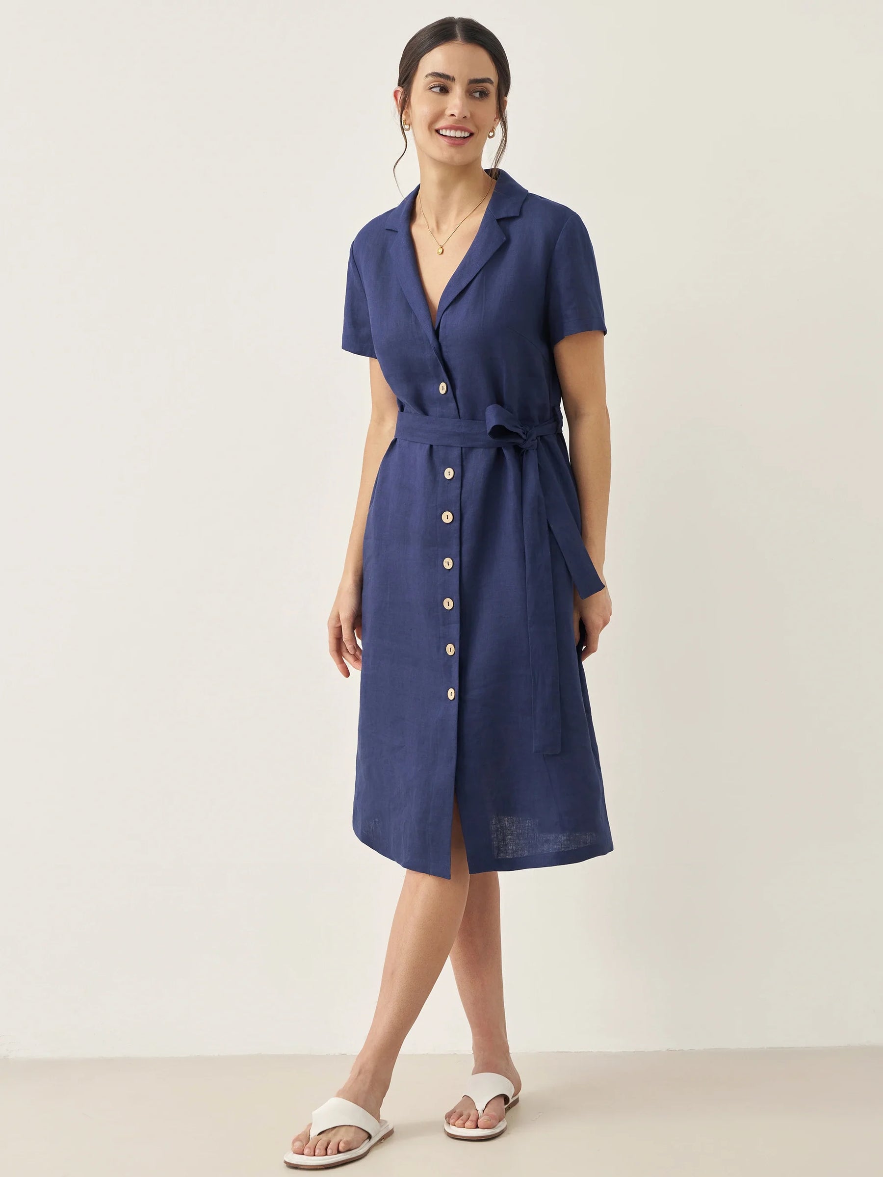 100% Linen V-Neck Button-Front Shirt Dress EILEEN - Glamourous Grace