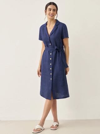 100% Linen V-Neck Button-Front Shirt Dress EILEEN - Glamourous Grace