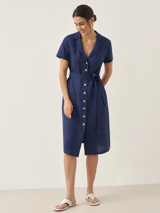 100% Linen V-Neck Button-Front Shirt Dress EILEEN - Glamourous Grace