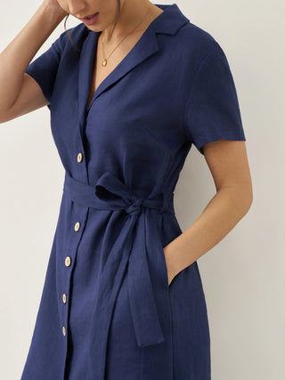100% Linen V-Neck Button-Front Shirt Dress EILEEN - Glamourous Grace