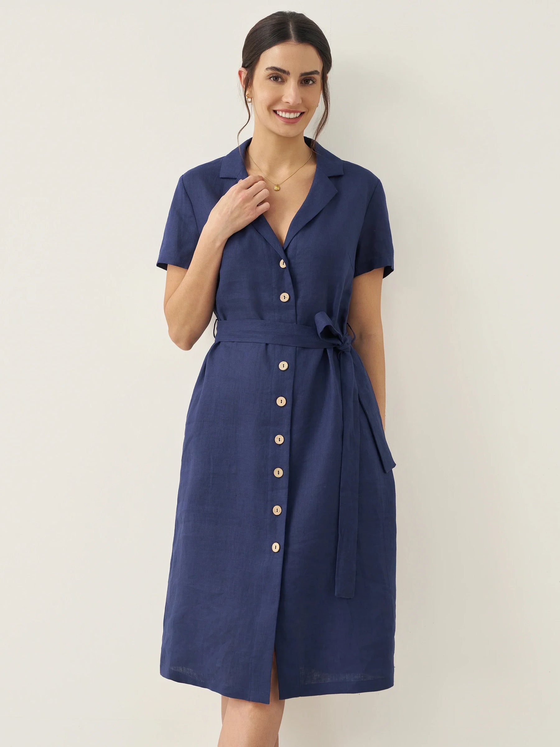 100% Linen V-Neck Button-Front Shirt Dress EILEEN - Glamourous Grace