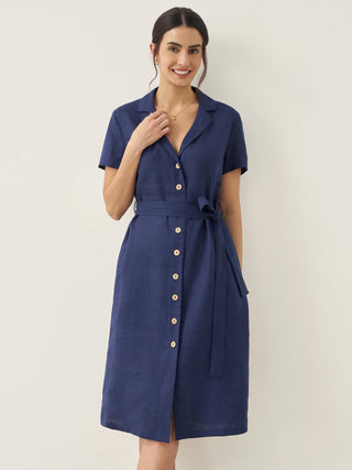 100% Linen V-Neck Button-Front Shirt Dress EILEEN - Glamourous Grace