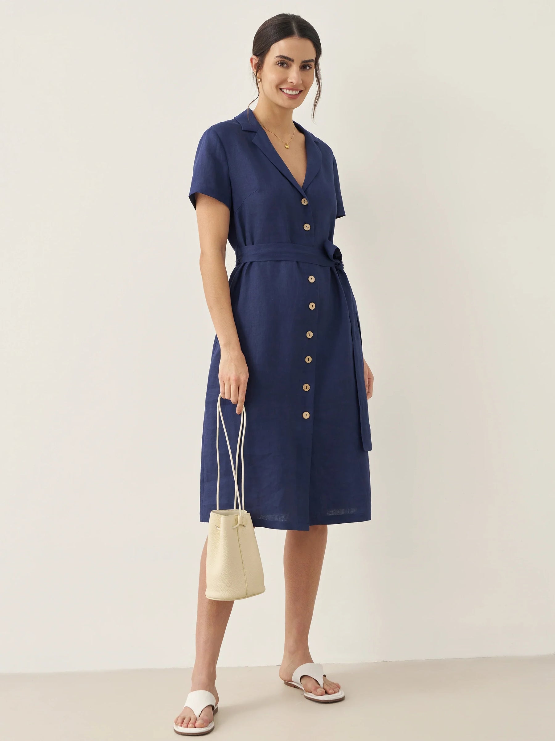 100% Linen V-Neck Button-Front Shirt Dress EILEEN - Glamourous Grace