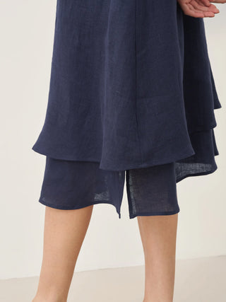 100% Linen V-Neck Double-Layer Midi Dress JAYDA - Glamourous Grace