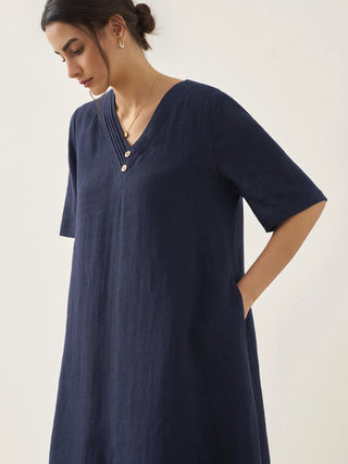 100% Linen V-Neck Double-Layer Midi Dress JAYDA - Glamourous Grace