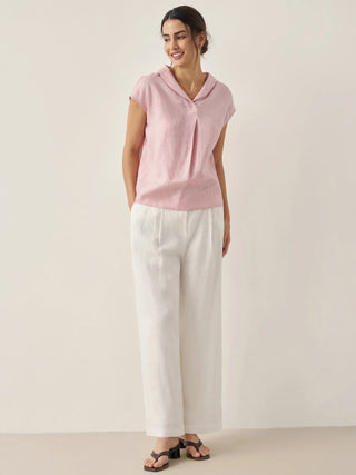 100% Linen Shawl V-Neck Cap Sleeves Top ELARA - Glamourous Grace