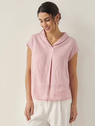 100% Linen Shawl V-Neck Cap Sleeves Top ELARA - Glamourous Grace
