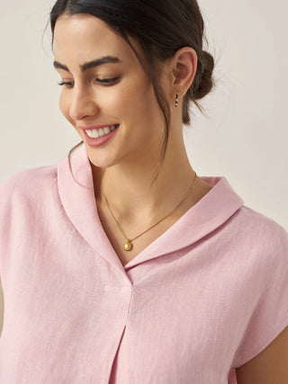 100% Linen Shawl V-Neck Cap Sleeves Top ELARA - Glamourous Grace
