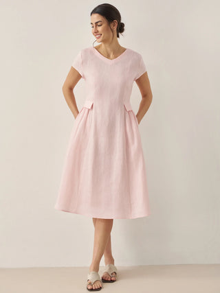 100% Linen Natural Summer V-Neck Dress ALEXA - Glamourous Grace