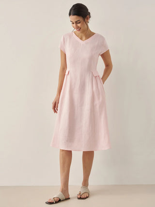 100% Linen Natural Summer V-Neck Dress ALEXA - Glamourous Grace