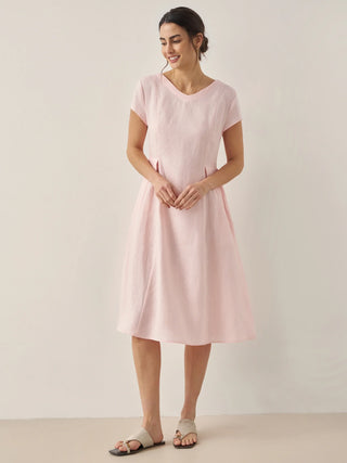 100% Linen Natural Summer V-Neck Dress ALEXA - Glamourous Grace
