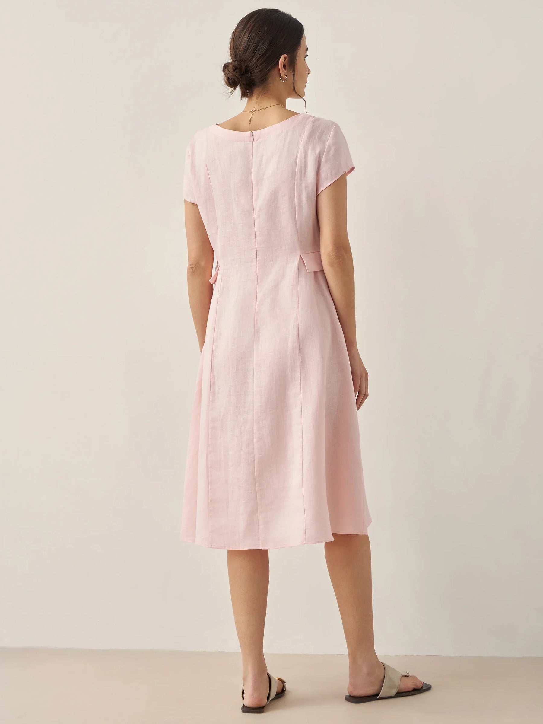 100% Linen Natural Summer V-Neck Dress ALEXA - Glamourous Grace