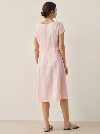 100% Linen Natural Summer V-Neck Dress ALEXA - Glamourous Grace
