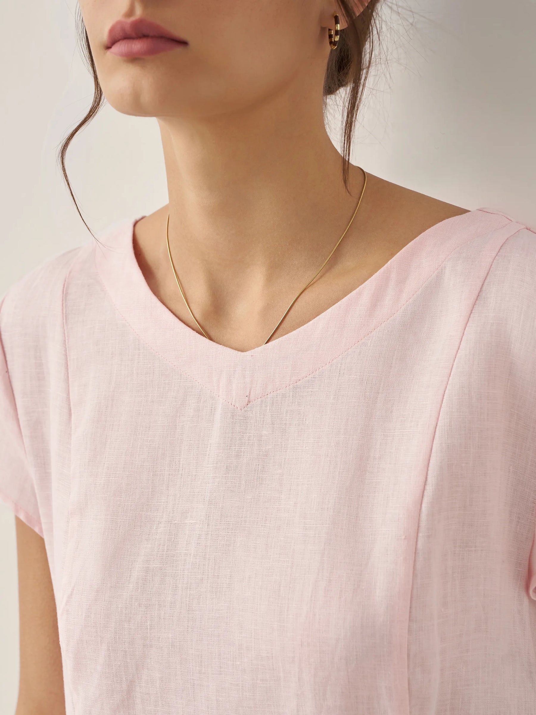 100% Linen Natural Summer V-Neck Dress ALEXA - Glamourous Grace