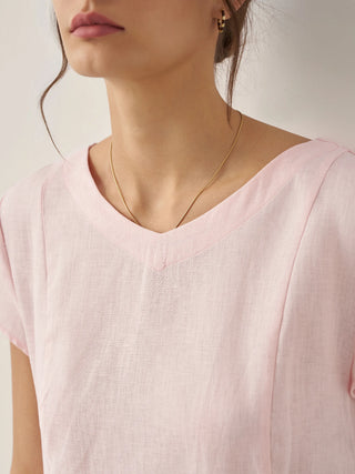 100% Linen Natural Summer V-Neck Dress ALEXA - Glamourous Grace