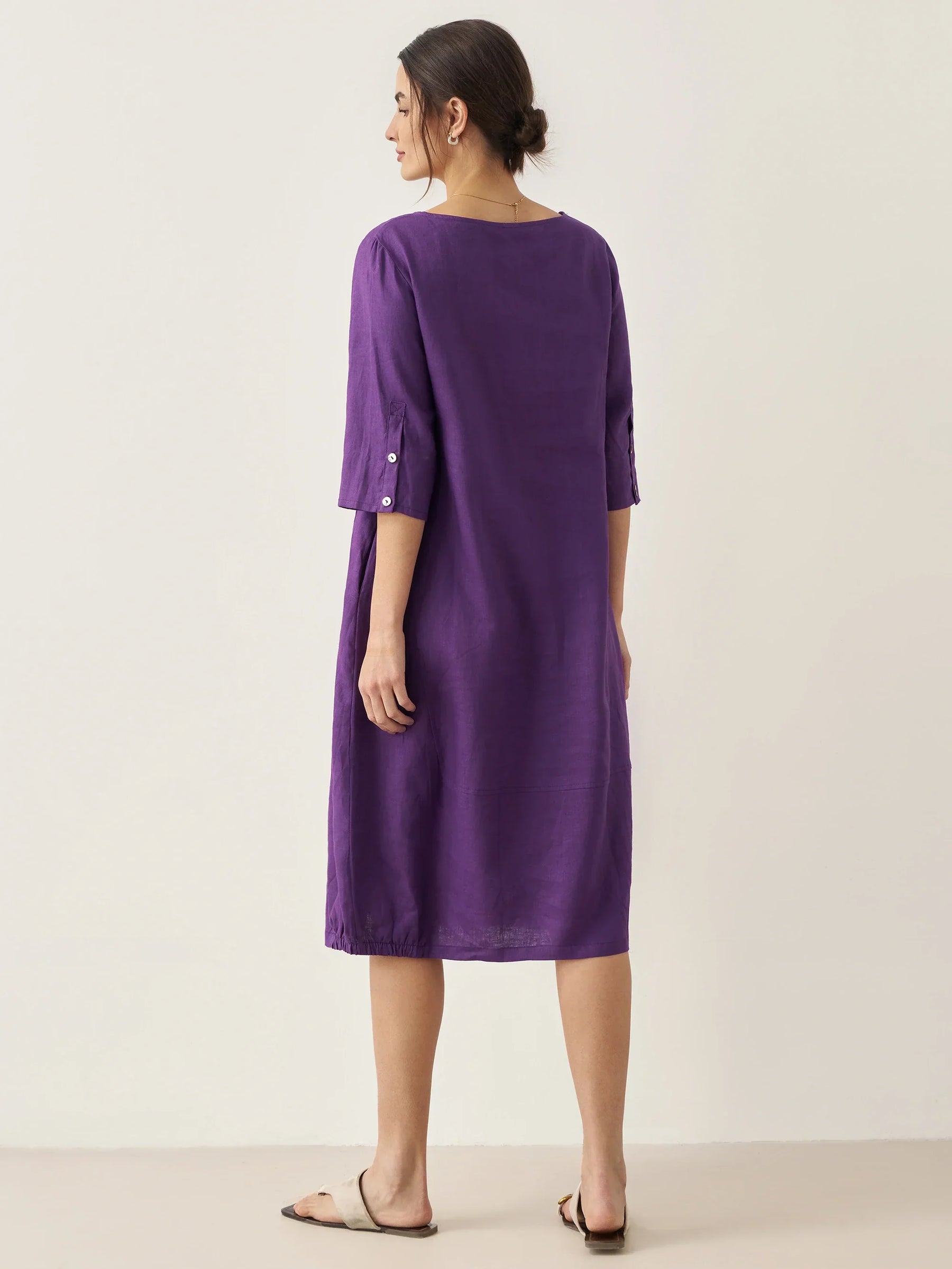 100% Linen Collarless Mid-Length Dress SOFIA - Glamourous Grace