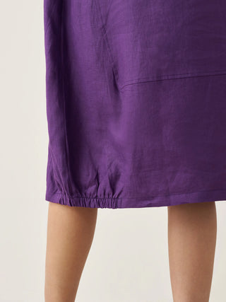 LINTICO collarless 100% linen midi dress with mid-length design, lightweight and stylish for casual or semi-formal wear.
