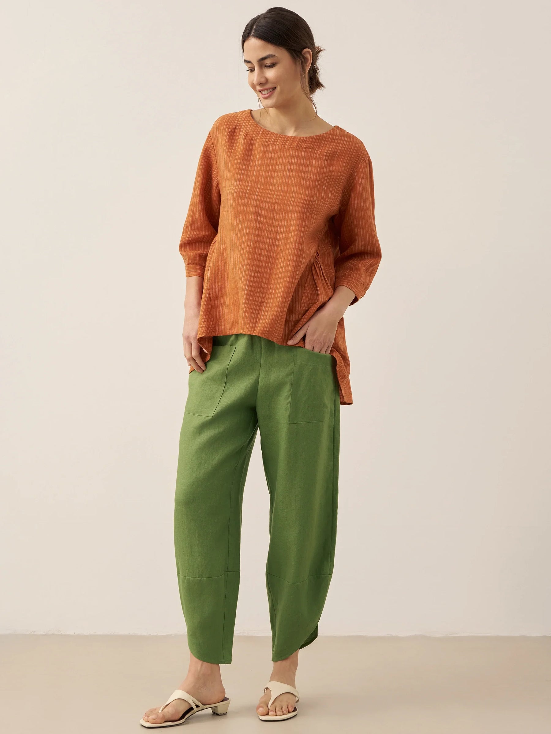 100% Linen Petal-Hem Trousers with Elastic Waist LIV - Glamourous Grace