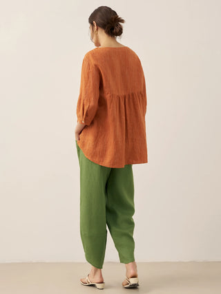 100% Linen Petal-Hem Trousers with Elastic Waist LIV - Glamourous Grace