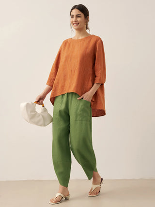100% Linen Round Neck Artistic Stripe Top FLORENCE - Glamourous Grace