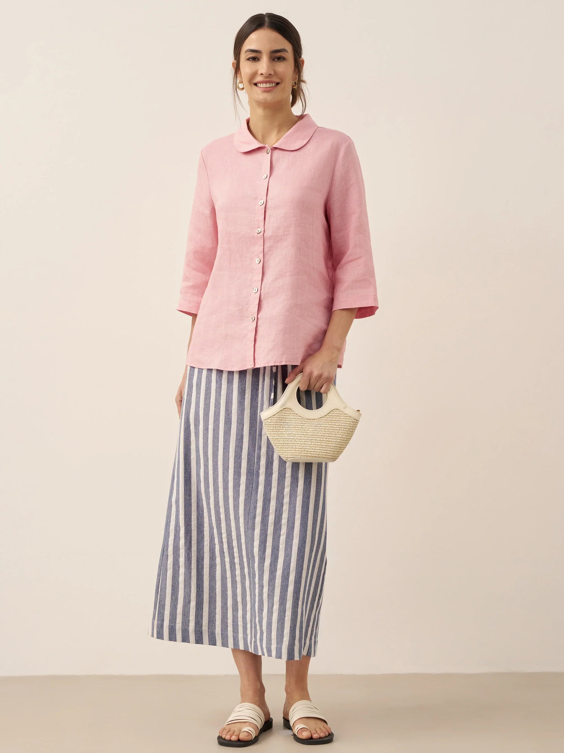 Linen Striped Drawstring Skirt ELISE - Glamourous Grace