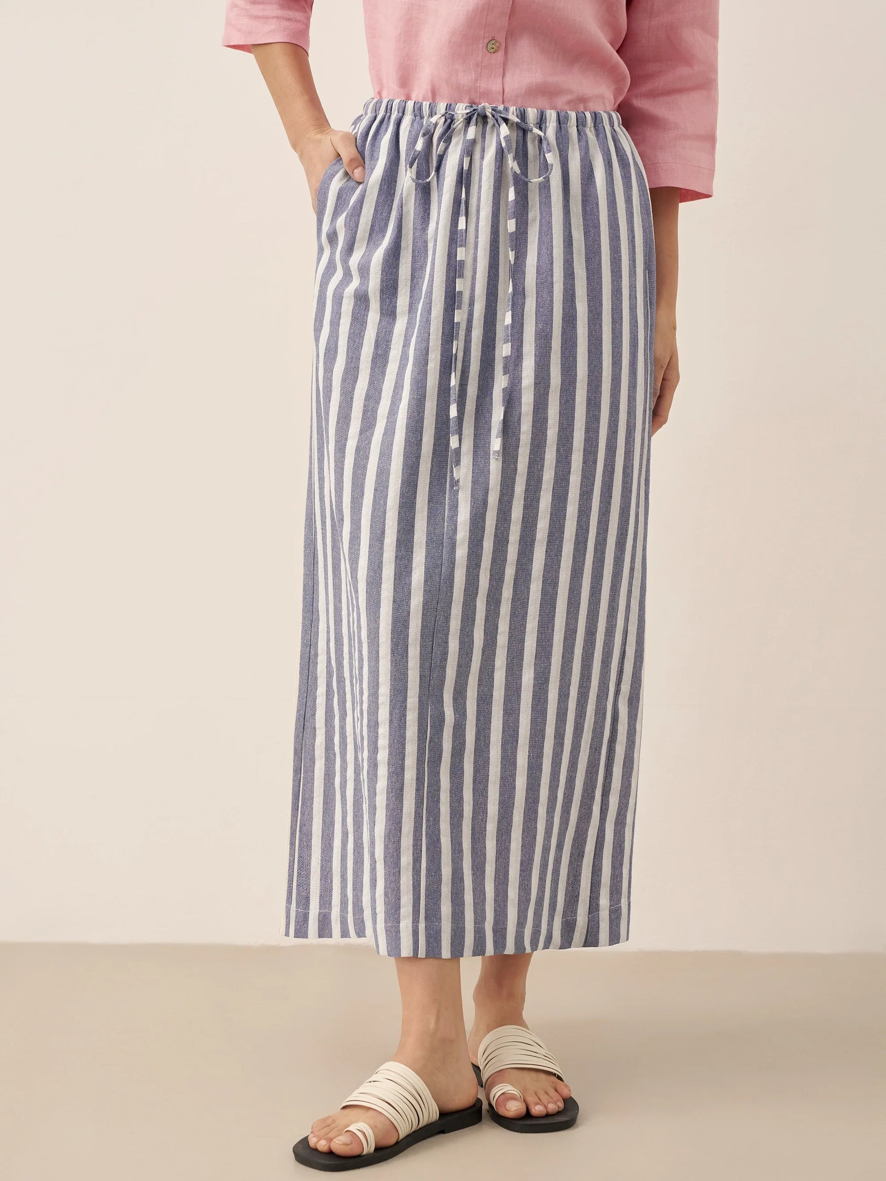 Linen Striped Drawstring Skirt ELISE - Glamourous Grace