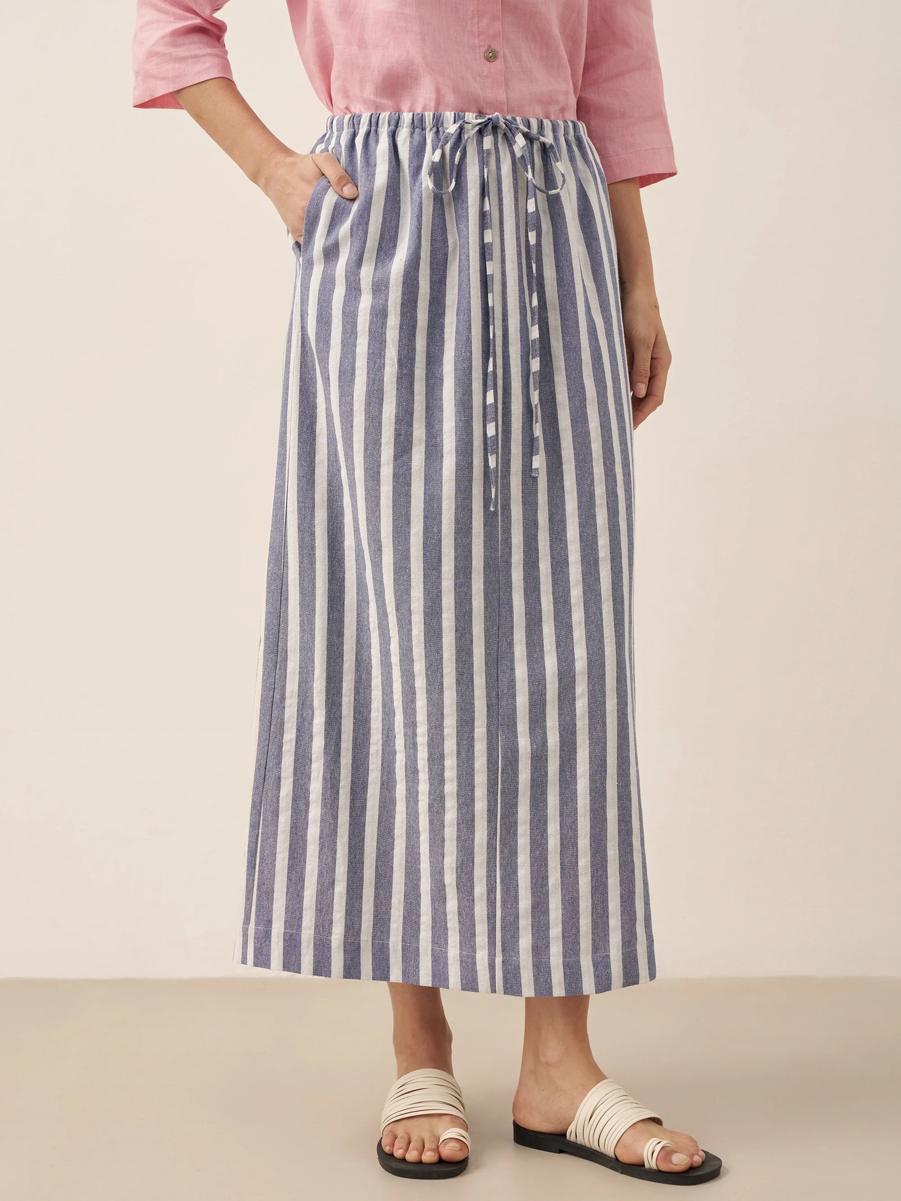 Linen Striped Drawstring Skirt ELISE - Glamourous Grace
