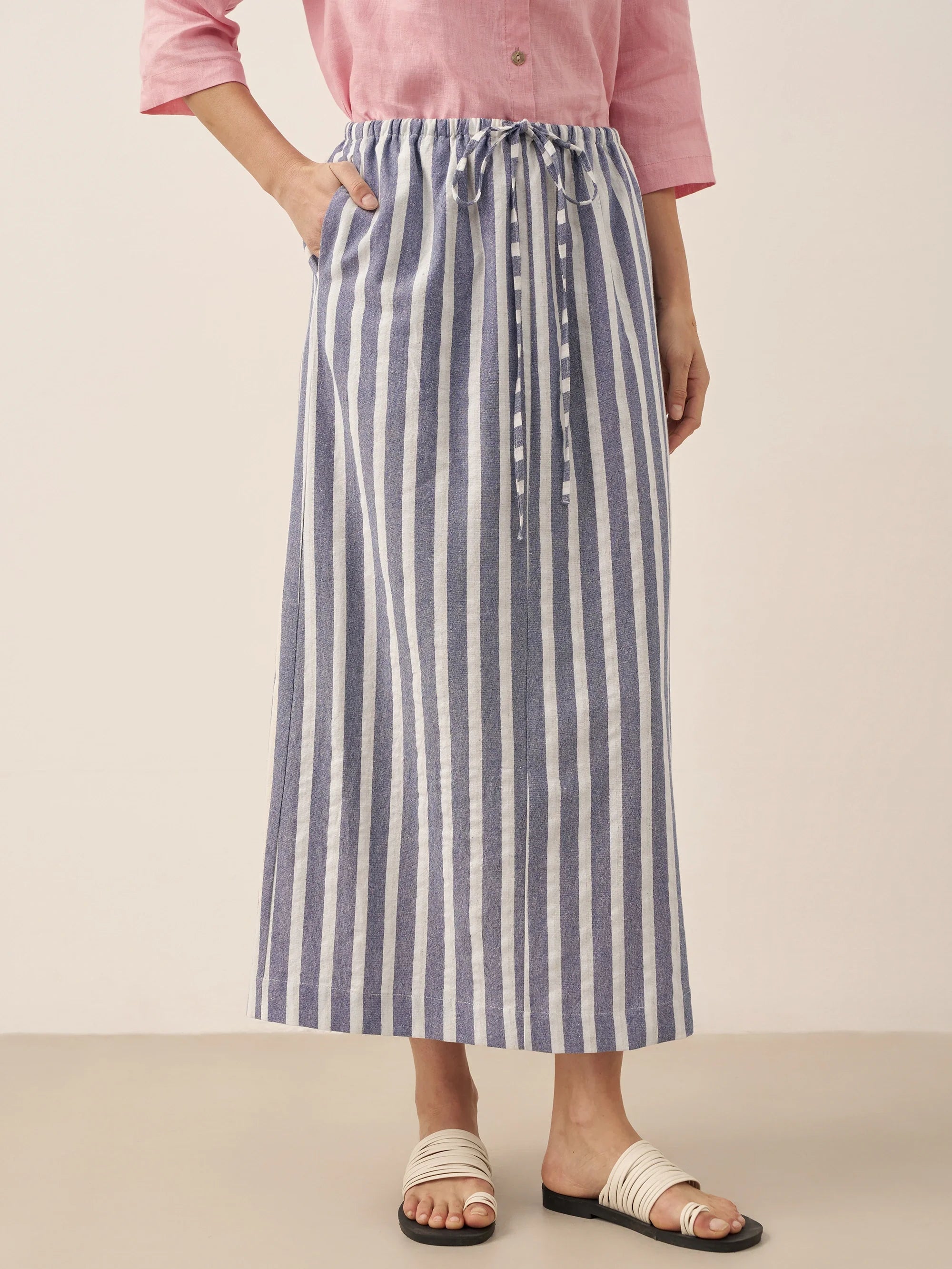 Linen Striped Drawstring Skirt ELISE - Glamourous Grace