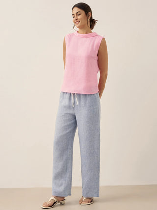 LINTICO Jacqueline 100% linen draped collar tank top, stylish sleeveless blouse with relaxed fit and elegant collar detail.