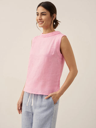 LINTICO 100% linen tank top with draped collar, sleeveless design, lightweight and breathable for casual wear.