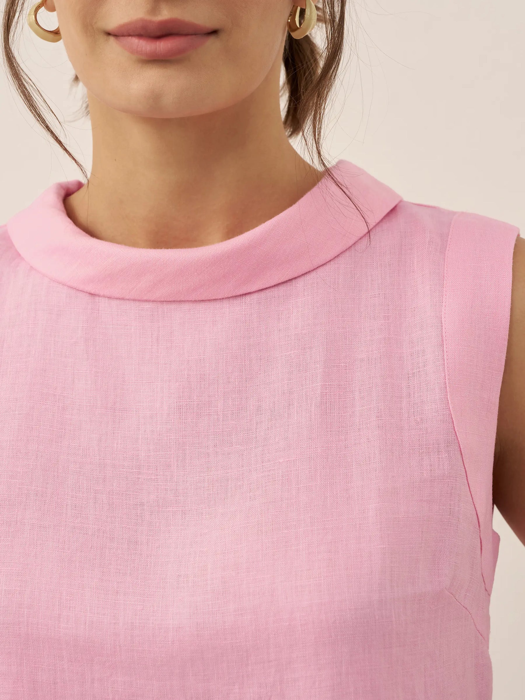100% Linen Draped Collar Tank Top - Glamourous Grace